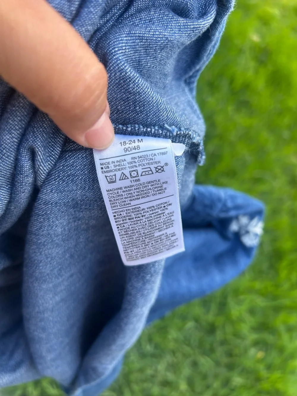 Old Navy Blue Denim Girls' Embroidered Sleeve Peasant Dress